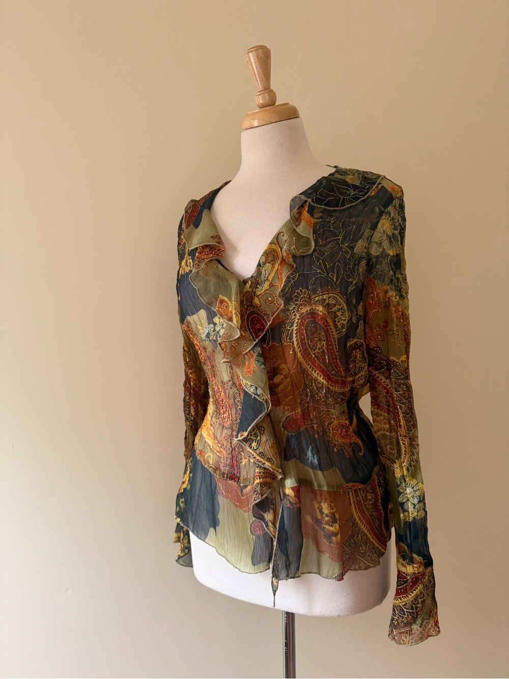Y2K Ricki’s Sheer Paisley Ruffle Blouse | Fairy Boho Bohemian